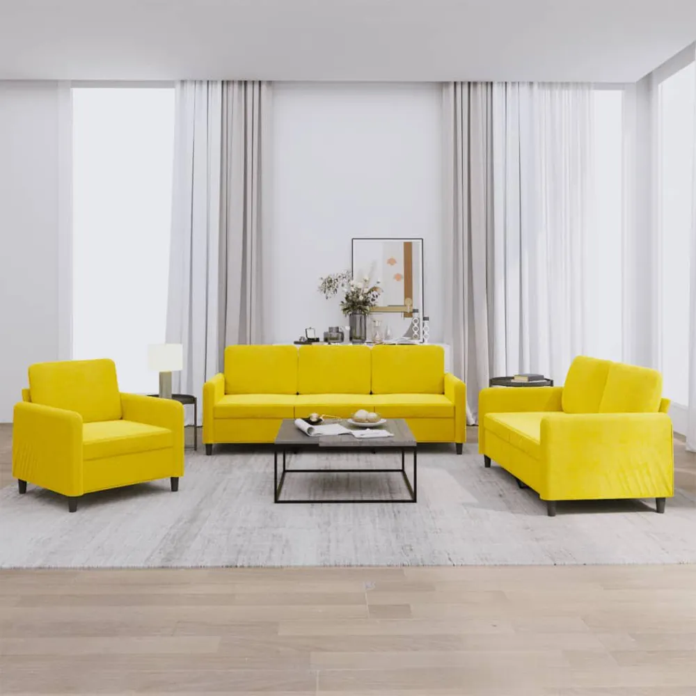 3 pcs conjunto de sofás veludo amarelo com Tecido Resistente