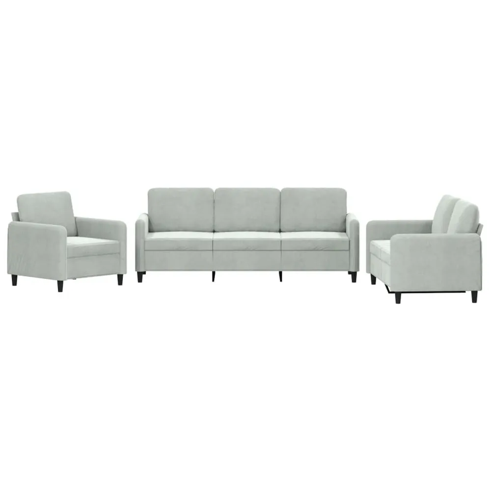 3 pcs conjunto de sofás veludo cinzento-claro | Fácil Limpeza |