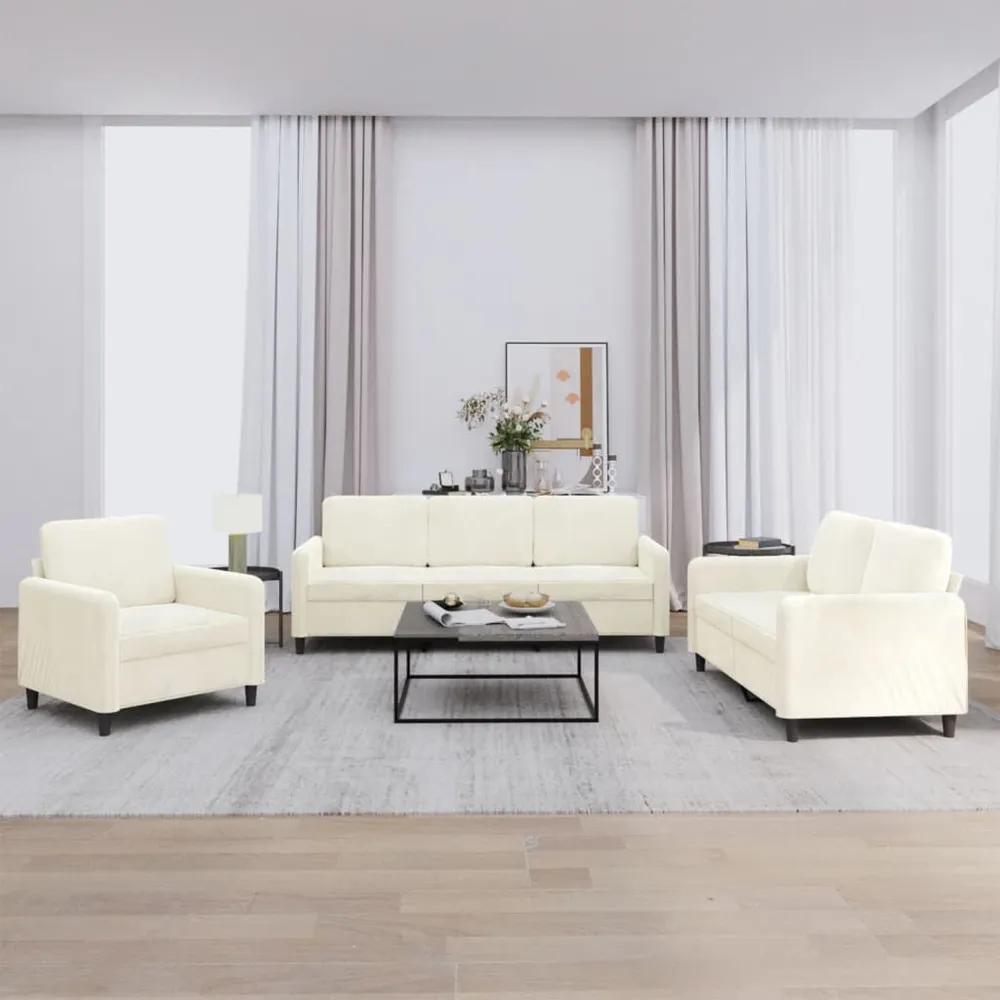 3 pcs conjunto de sofás veludo cor creme com 6 Ganchos Incluídos