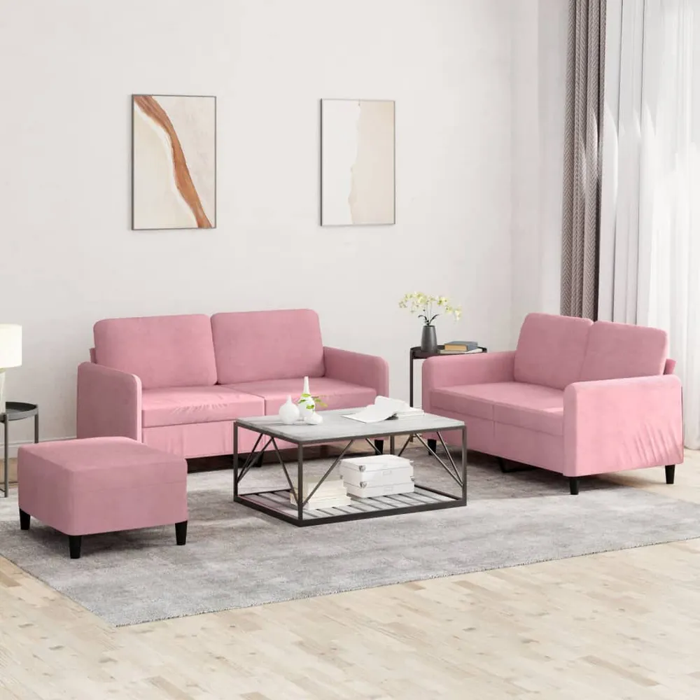 3 pcs conjunto de sofás veludo rosa em Cinza Carvão
