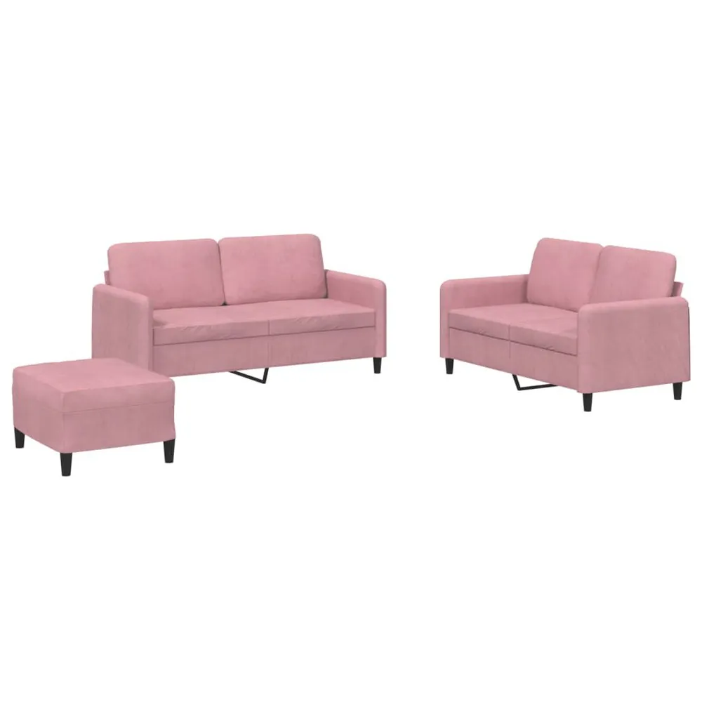 3 pcs conjunto de sofás veludo rosa em Cinza Carvão