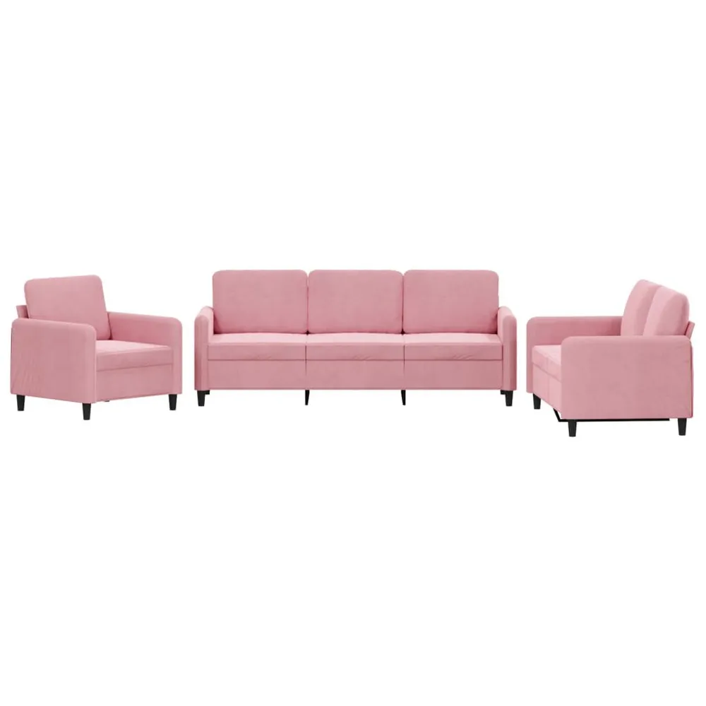 3 pcs conjunto de sofás veludo rosa | Fácil Limpeza |