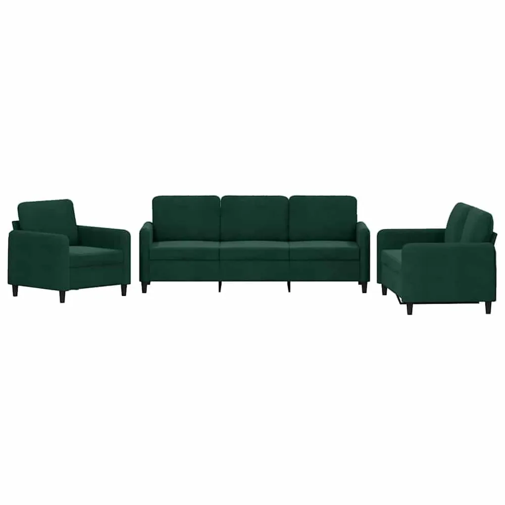 3 pcs conjunto de sofás veludo verde-escuro com Tecido Resistente