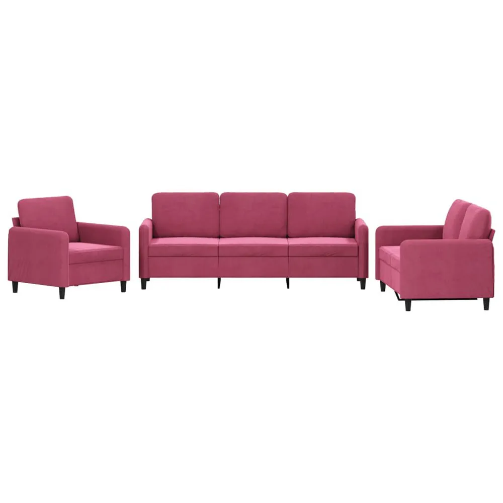 3 pcs conjunto de sofás veludo vermelho-tinto - Compatibilidade Garantida