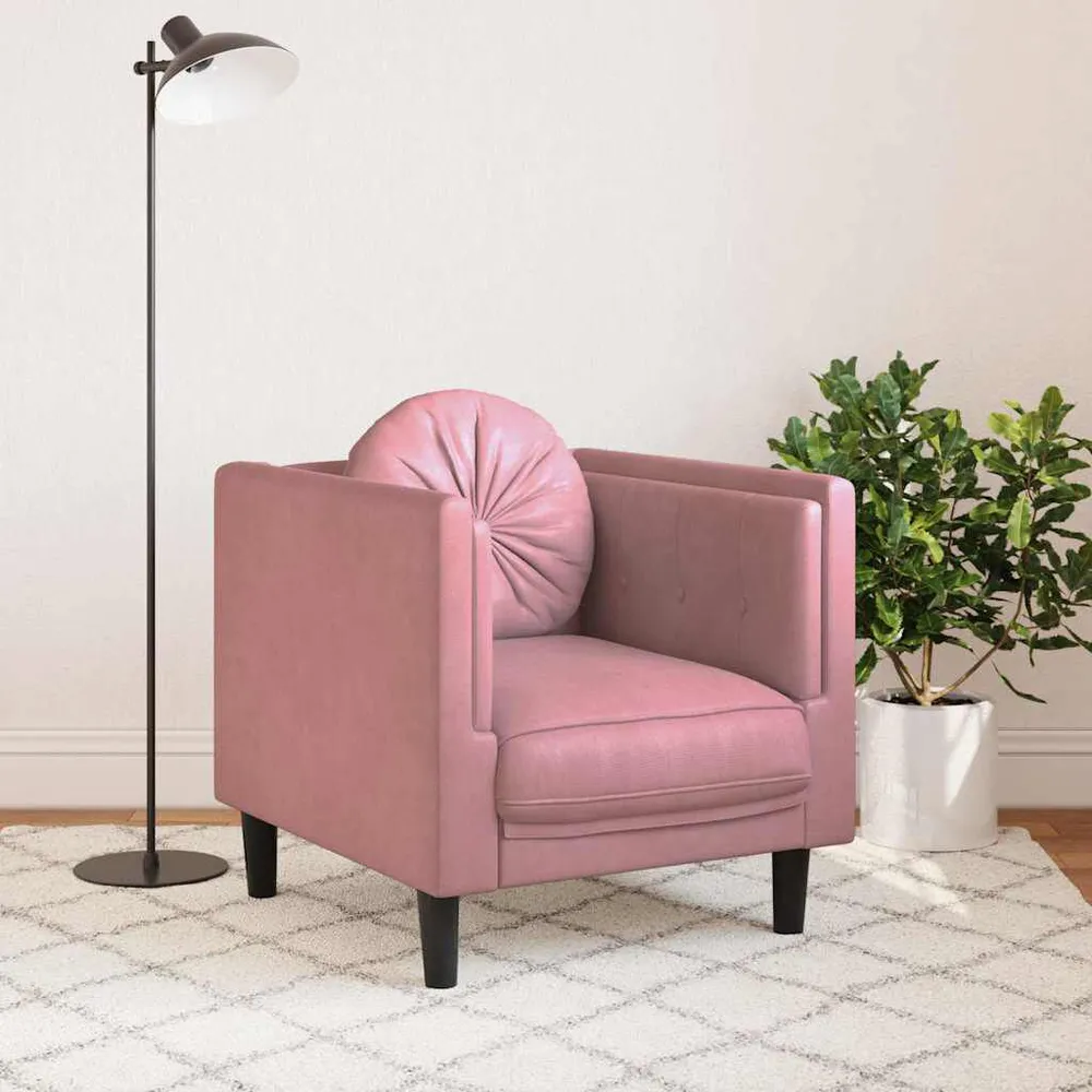 Poltrona com almofadão veludo rosa (Kit Completo)