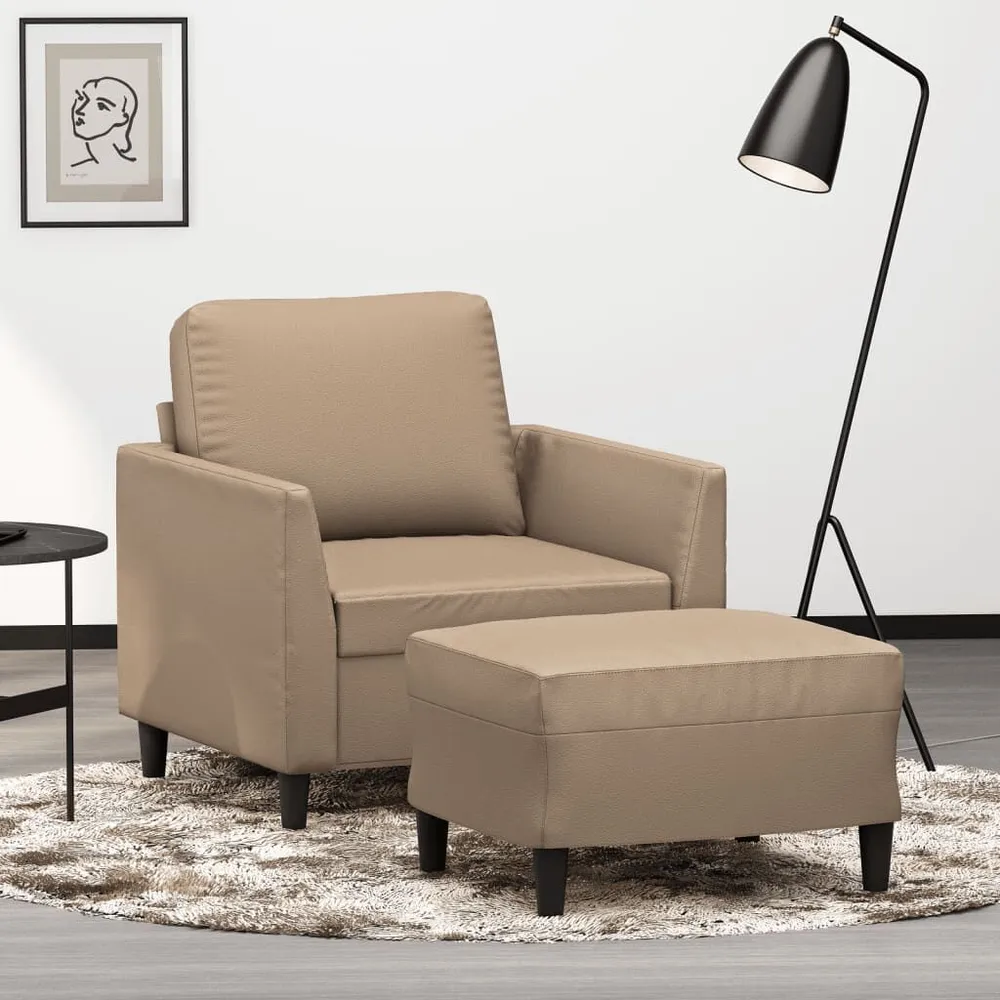 Poltrona com apoio de pés 60 cm couro artificial cappuccino com Dimensões Ajustáveis