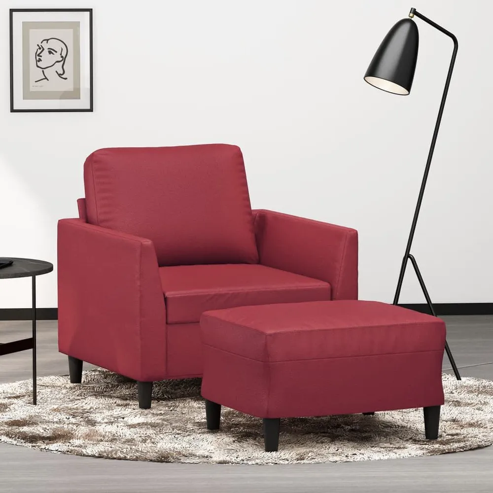 Poltrona com apoio de pés 60 cm couro artificial vermelho tinto - Compatibilidade Garantida
