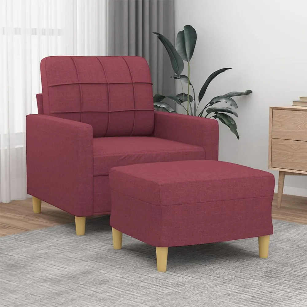 Poltrona com apoio de pés 60 cm tecido vermelho tinto com Dimensões Ajustáveis