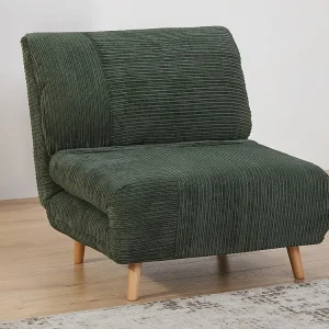 Poltrona convertível em veludo canelado Verde-escuro - PALULA com Fita Autocolante