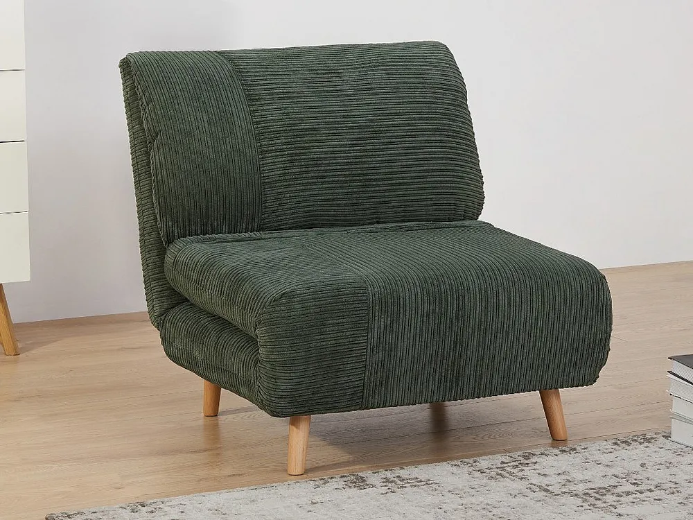 Poltrona convertível em veludo canelado Verde-escuro - PALULA com Fita Autocolante