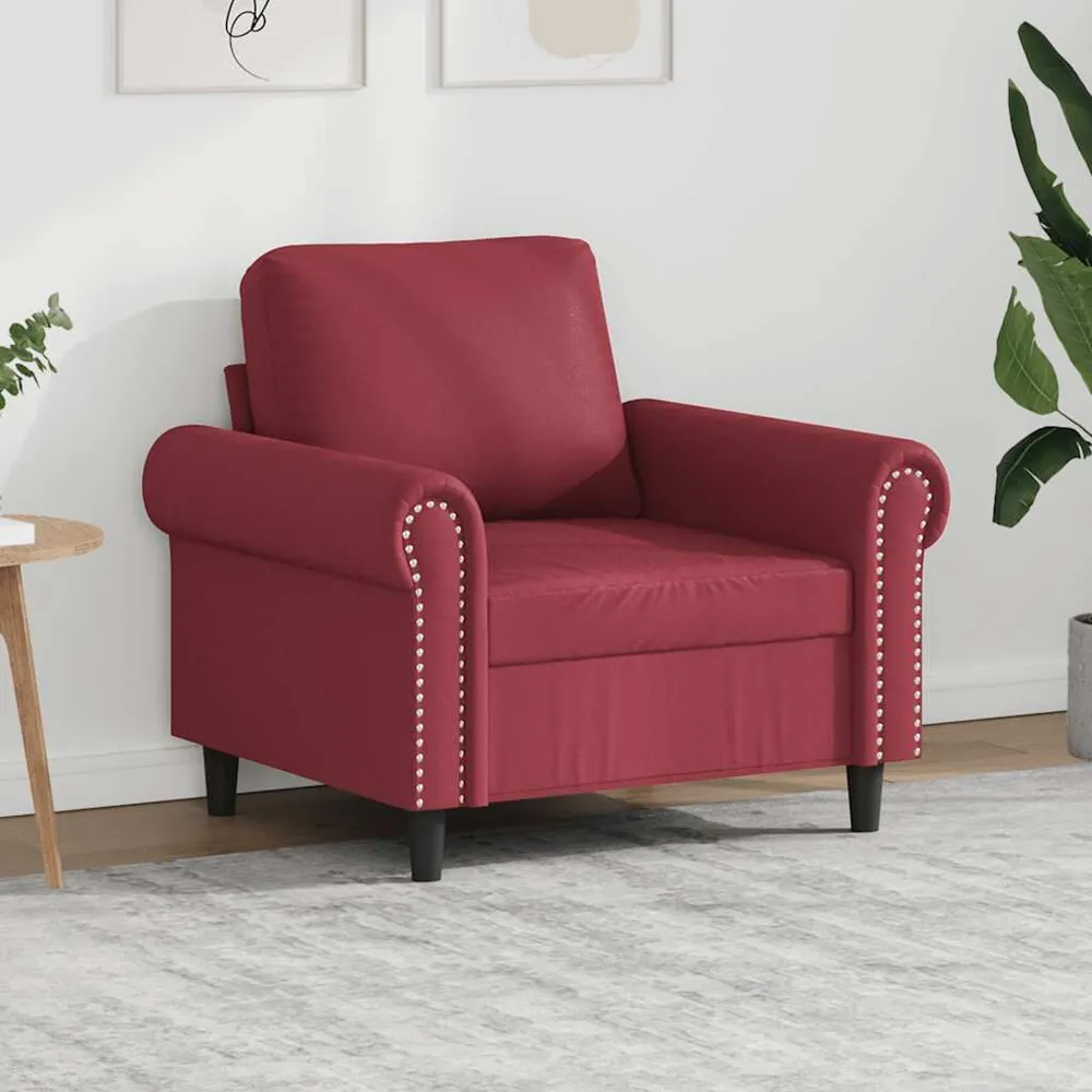 Poltrona 60 cm couro artificial vermelho tinto em Madeira Compensada