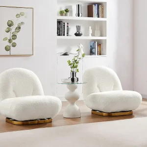Poltrona giratória design tecido felpudo cor branca LODOSA - Compatibilidade Garantida