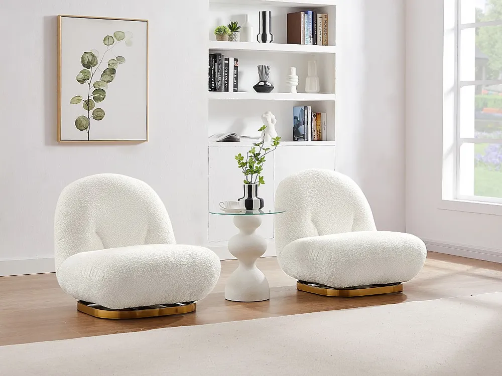 Poltrona giratória design tecido felpudo cor branca LODOSA - Compatibilidade Garantida