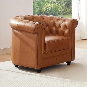 Poltrona icónica em pele de vaca cor camel - CHESTERFIELD - Compatibilidade Garantida