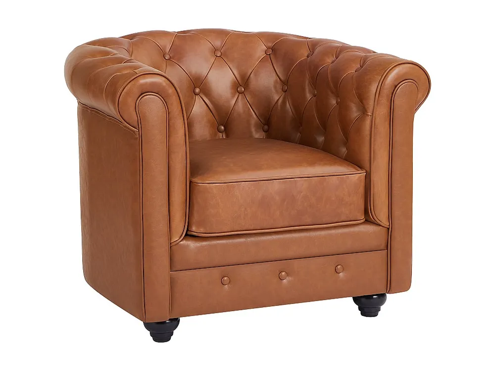 Poltrona icónica em pele de vaca cor camel - CHESTERFIELD - Compatibilidade Garantida