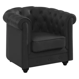 Poltrona em pele de búfalo preto icónico CHESTERFIELD com Certificação de Seguranç