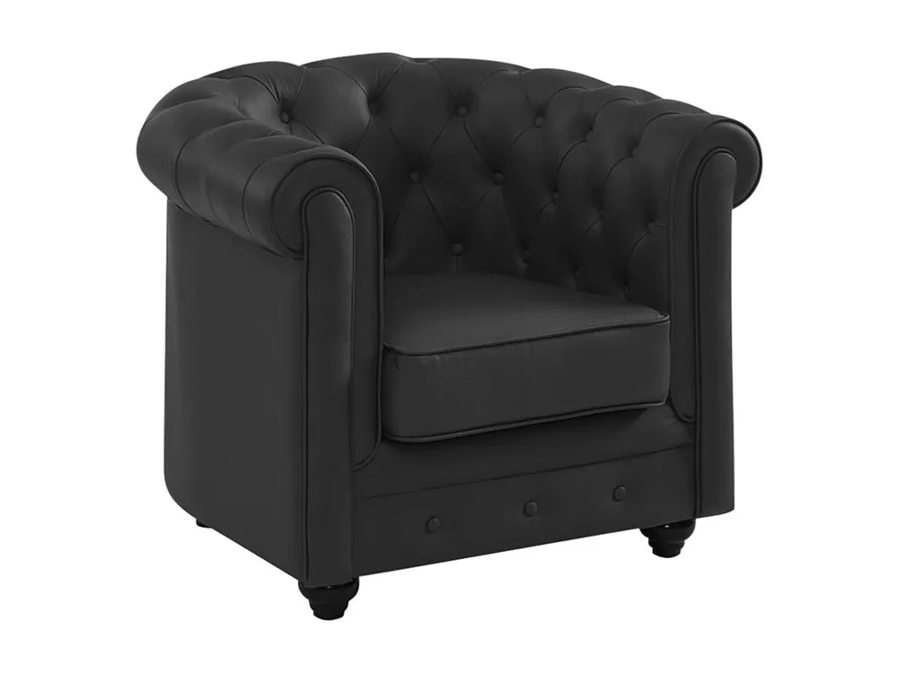 Poltrona em pele de búfalo preto icónico CHESTERFIELD com Certificação de Seguranç