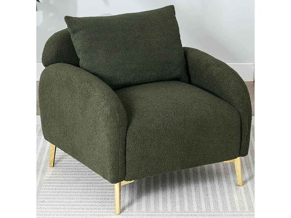 Poltrona de tecido Teddy com almofada - pernas de madeira maciç - verde para Interior de Autocaravana