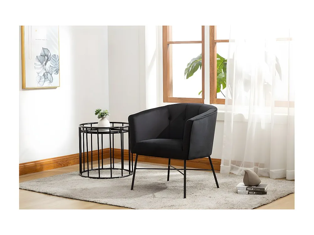 Poltrona em veludo Preto acolchoado estilo cabriolet - FAKART para Organização