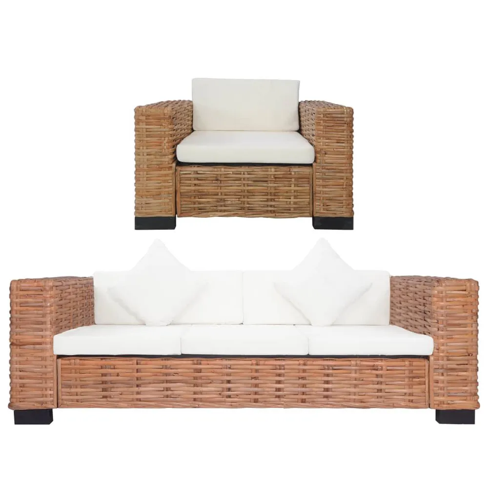 Prateleira Ajustável 2 pcs conjunto de sofás com almofadões vime orgânico
