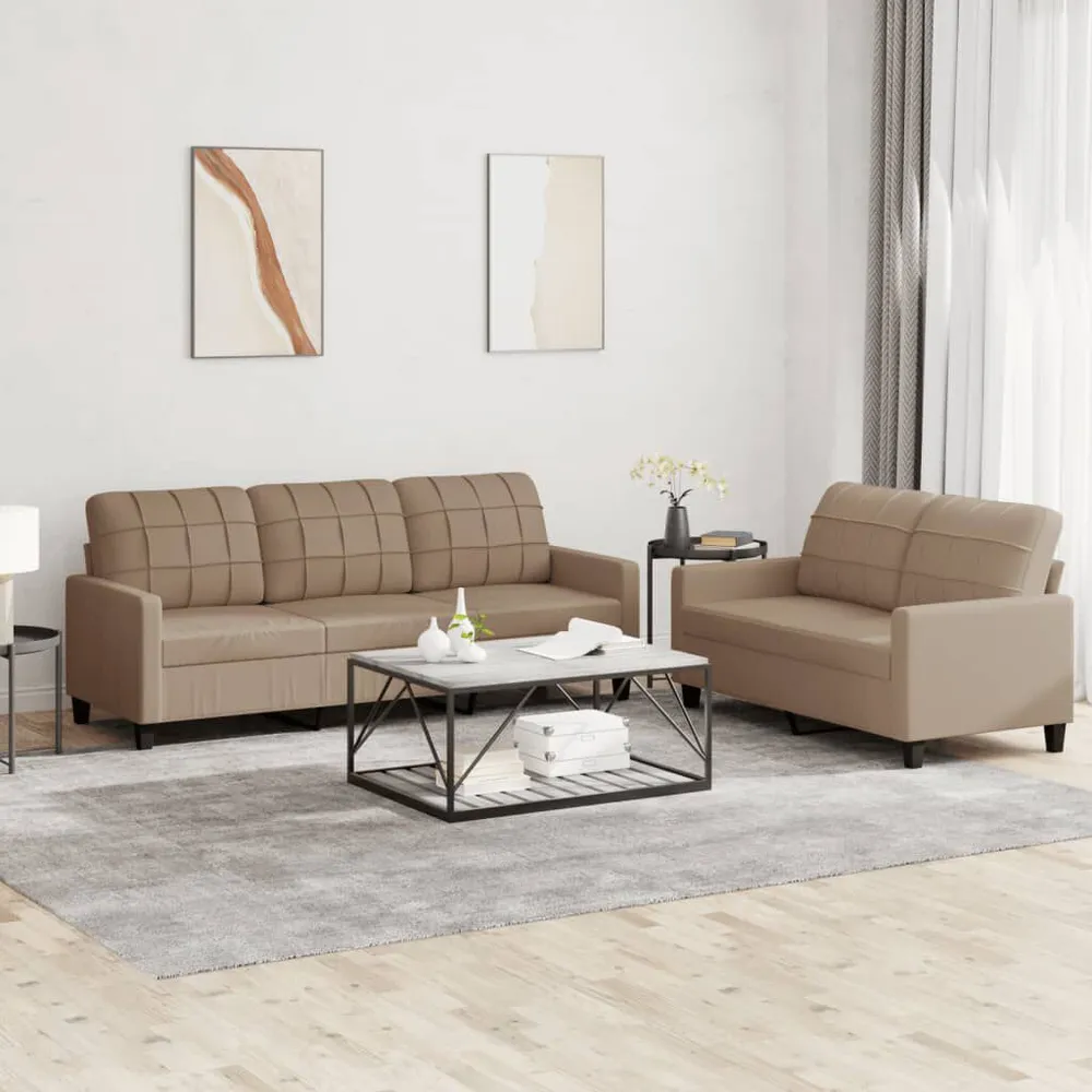 Prateleira Ajustável 2 pcs conjunto sofás com almofadões couro artif. cor cappuccino