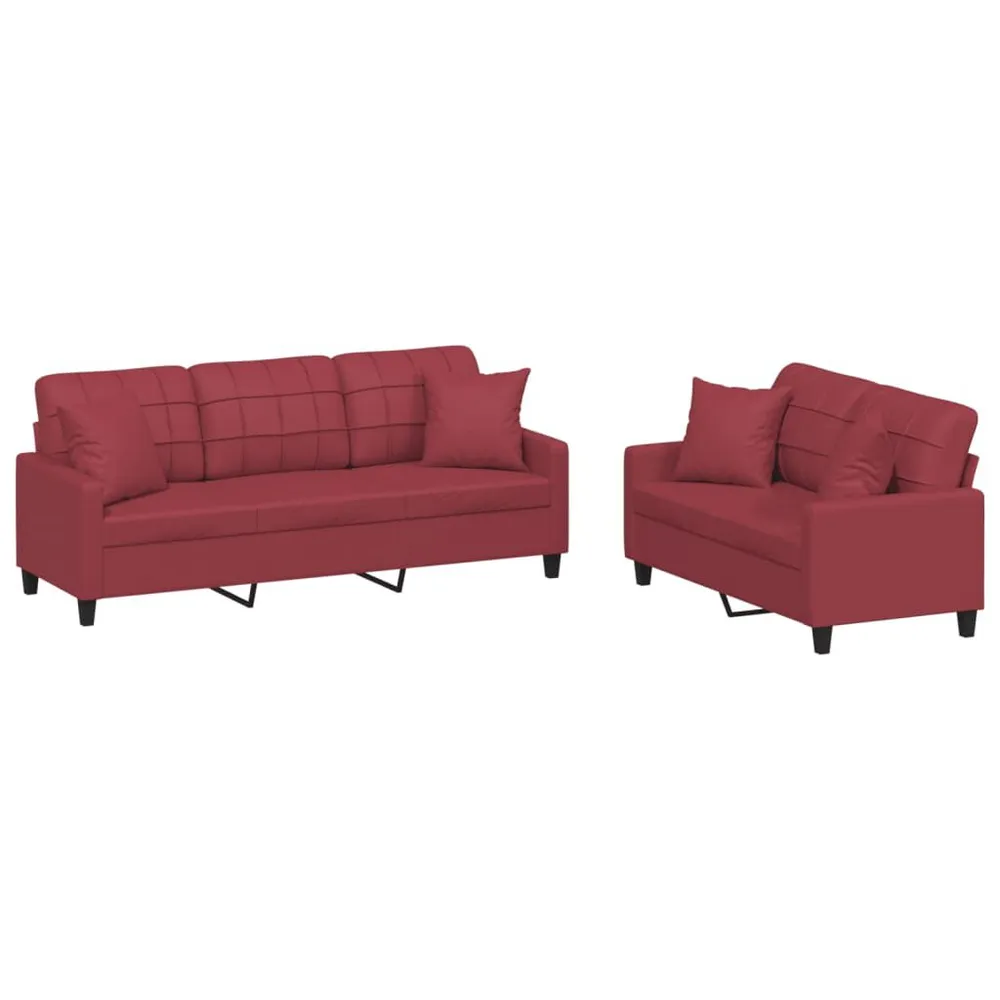 Prateleira Ajustável 2 pcs conjunto sofás com almofadas couro artif. vermelho tinto
