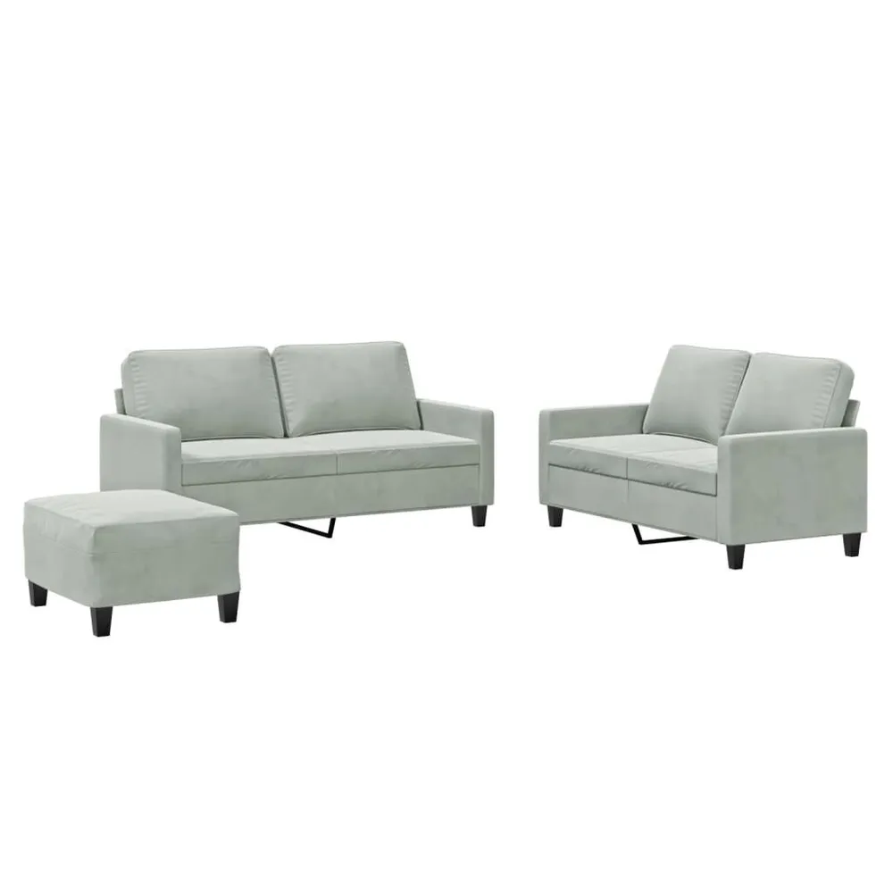 Prateleira Ajustável 3 pcs conjunto de sofás com almofadões veludo cinzento-claro