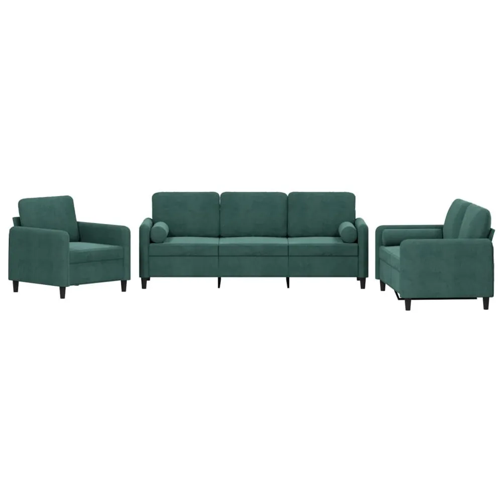 Prateleira Ajustável 3 pcs conjunto de sofás com almofadas veludo verde-escuro