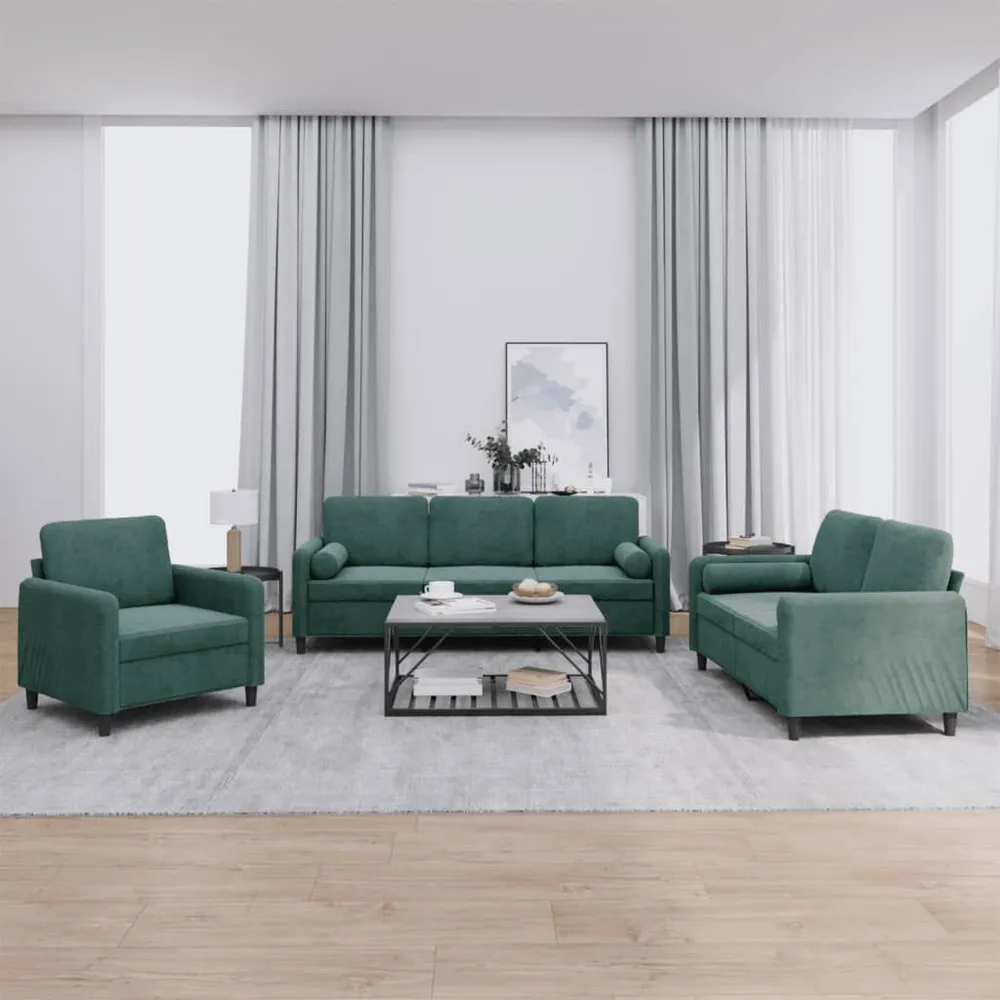 Prateleira Ajustável 3 pcs conjunto de sofás com almofadas veludo verde-escuro