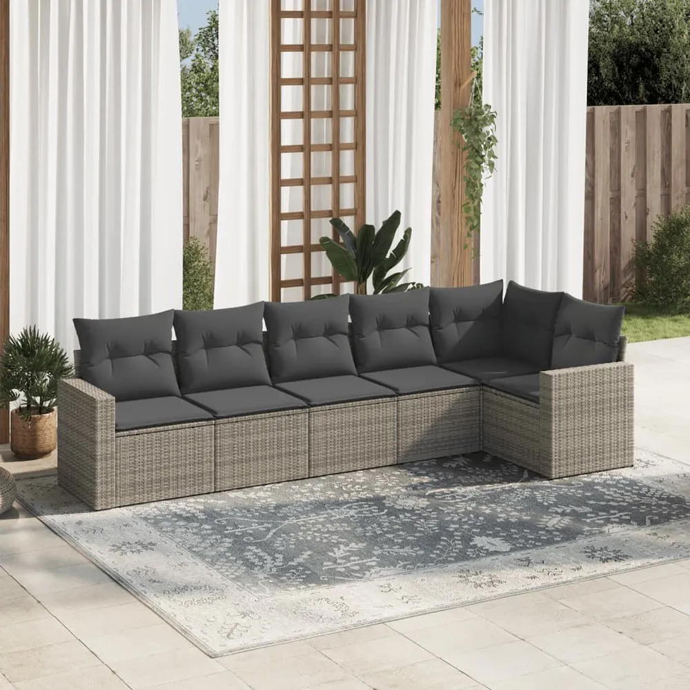 Prateleira Ajustável 6 pcs conjunto sofás de jardim com almofadões vime cinzento
