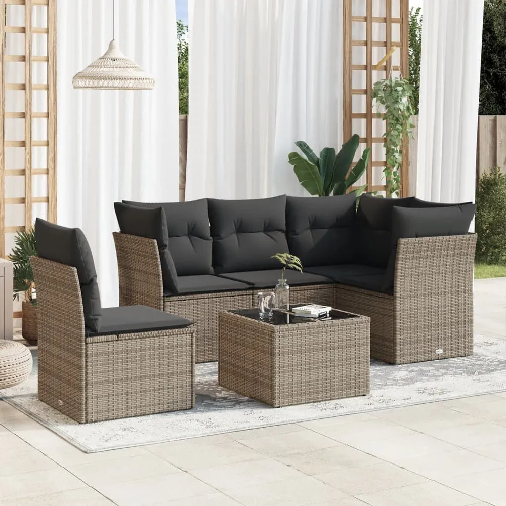 Prateleira Ajustável 6 pcs conjunto sofás de jardim com almofadões vime cinzento