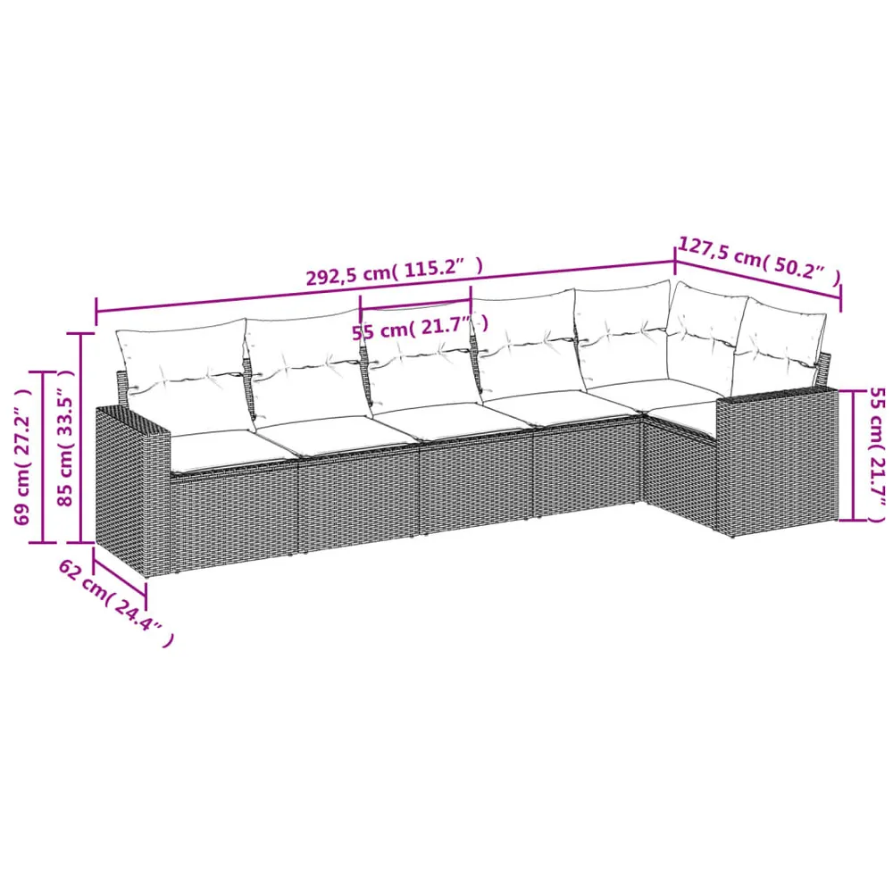 Prateleira Ajustável 6 pcs conjunto sofás de jardim com almofadões vime cinzento
