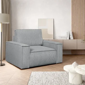 Prateleira Ajustável Poltrona em veludo canelado cinza-claro com estilo design AMELIA