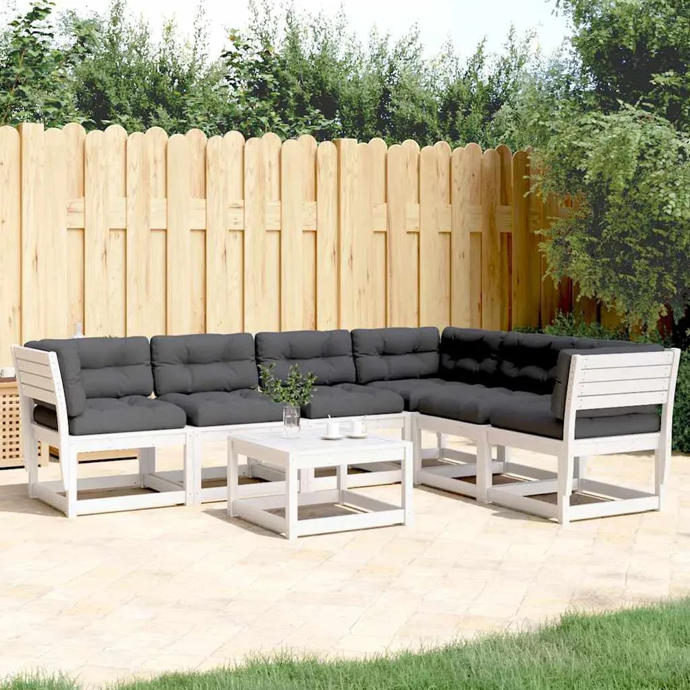 Premium para RV 6 pcs conj. sofás de jardim com almofadões pinho maciço branco