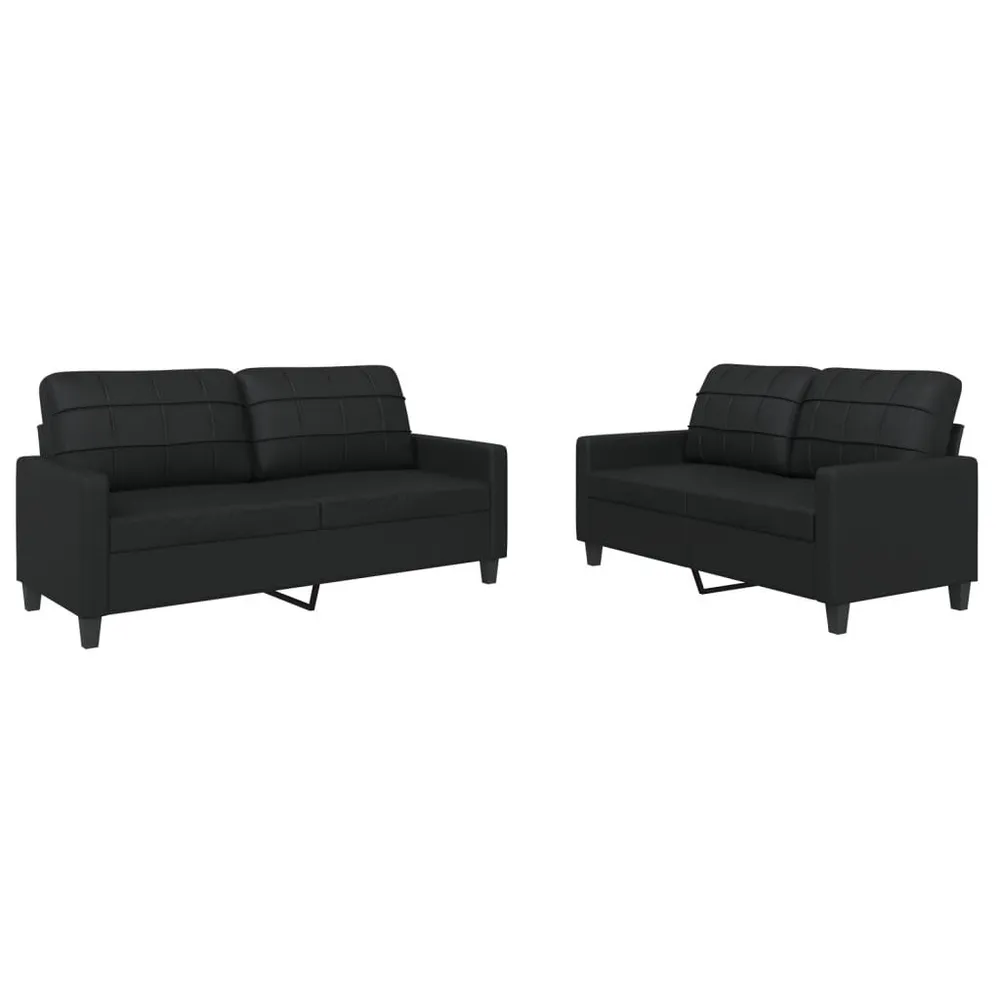 Premium para RV 2 pcs conjunto de sofás com almofadões couro artificial preto