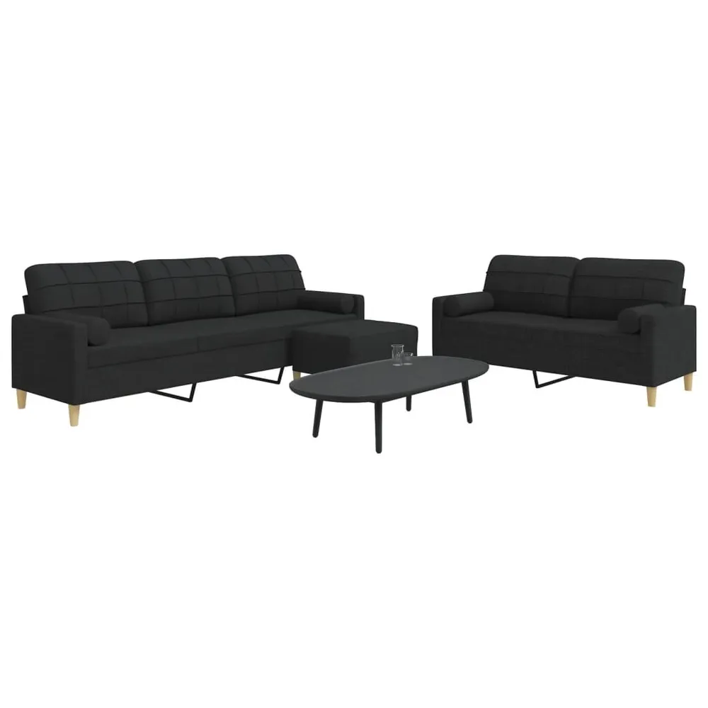 Premium para RV 3 pcs conjunto de sofás com almofadasemapoio pés tecido preto