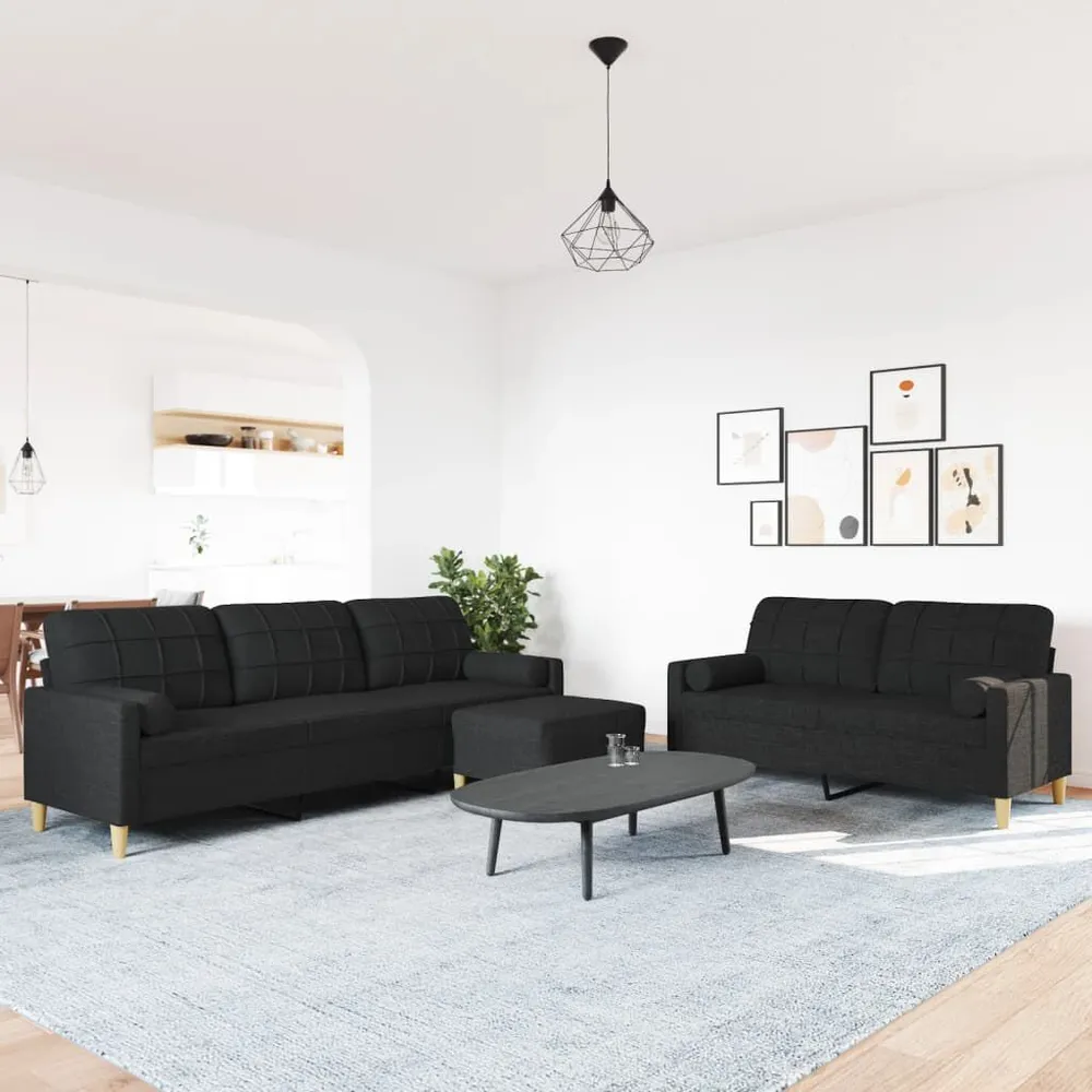 Premium para RV 3 pcs conjunto de sofás com almofadasemapoio pés tecido preto