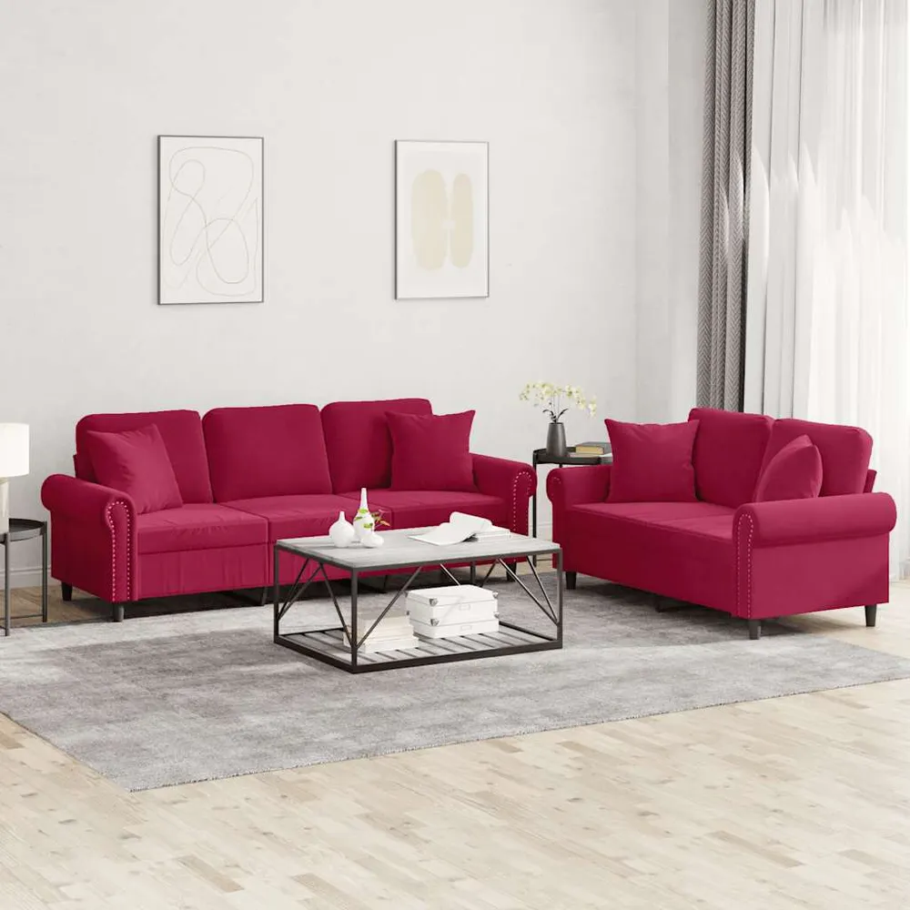Premium para RV 2 pcs conjunto de sofás com almofadas veludo vermelho-tinto