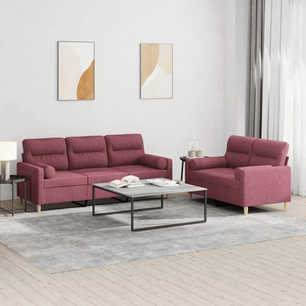 Premium para RV 2 pcs conjunto de sofás com almofadas tecido vermelho-tinto
