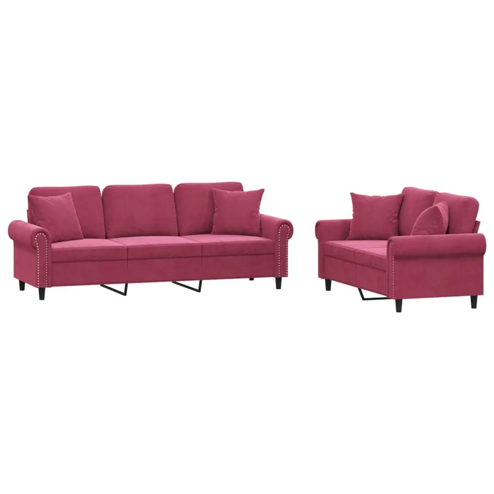 Premium para RV 2 pcs conjunto de sofás com almofadas veludo vermelho-tinto