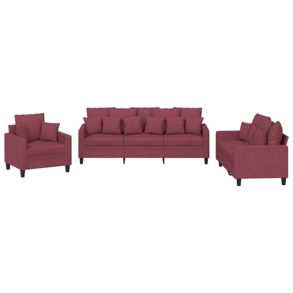 Premium para RV 3 pcs conjunto de sofás com almofadas tecido vermelho-tinto