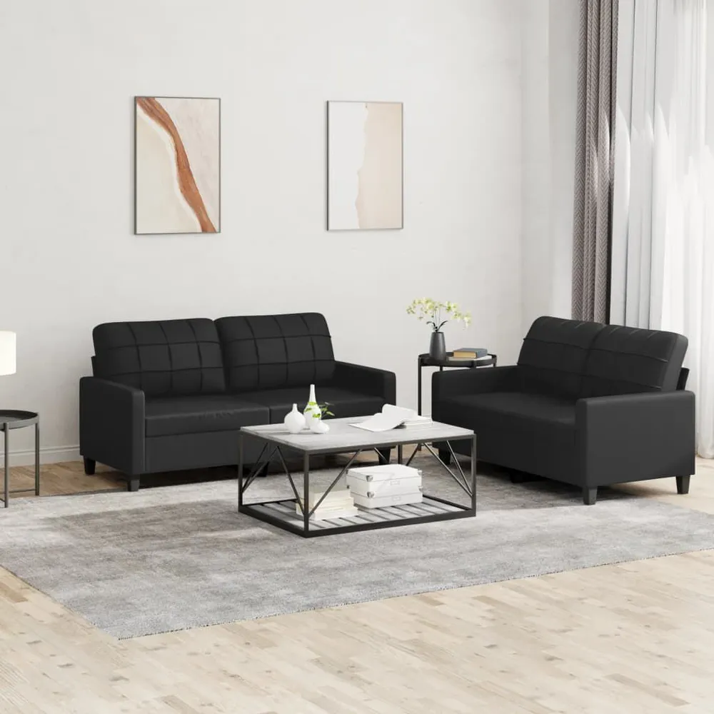 Premium para RV 2 pcs conjunto de sofás com almofadões couro artificial preto