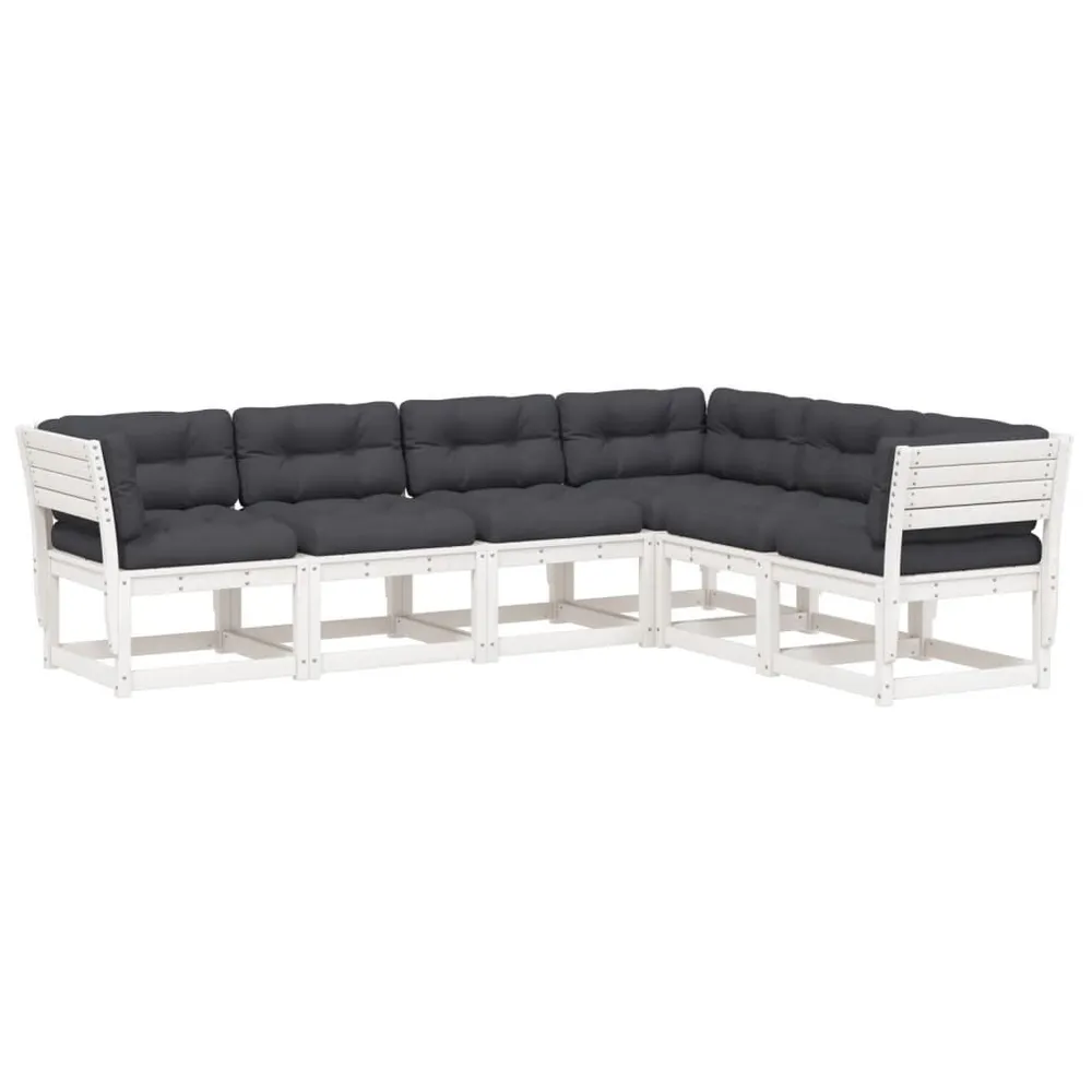 Resistente para Viagem 6 pcs conj. sofás de jardim com almofadões pinho maciço branco