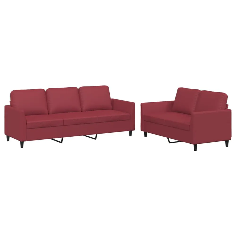 Resistente para Viagem 2 pcs conjunto sofás com almofadões couro artif. vermelho tinto