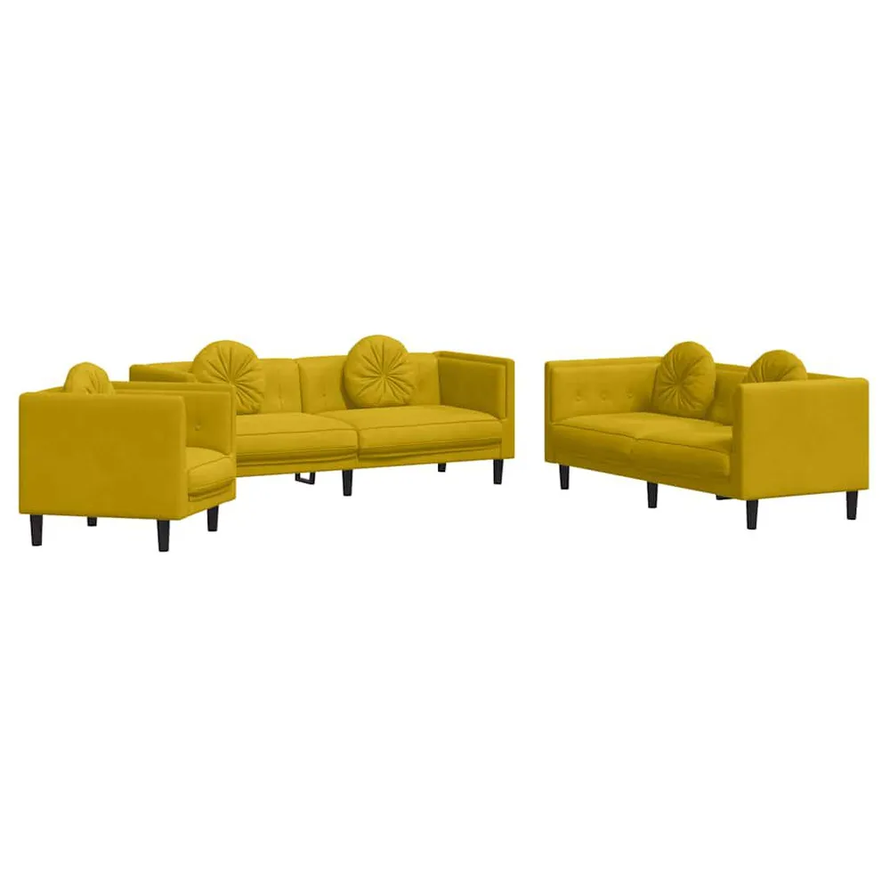 Resistente para Viagem 3 pcs conjunto de sofás com almofadas veludo amarelo