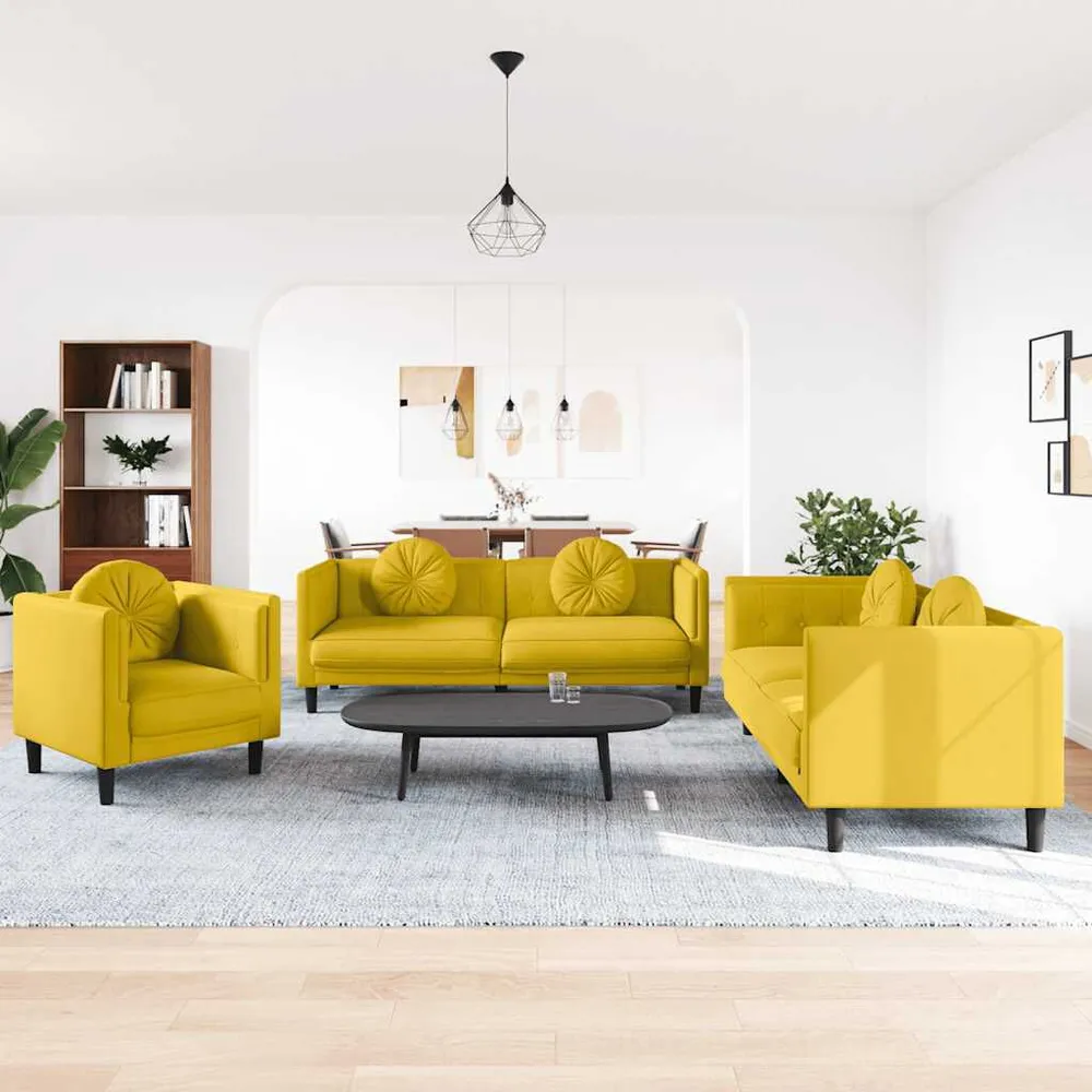 Resistente para Viagem 3 pcs conjunto de sofás com almofadas veludo amarelo