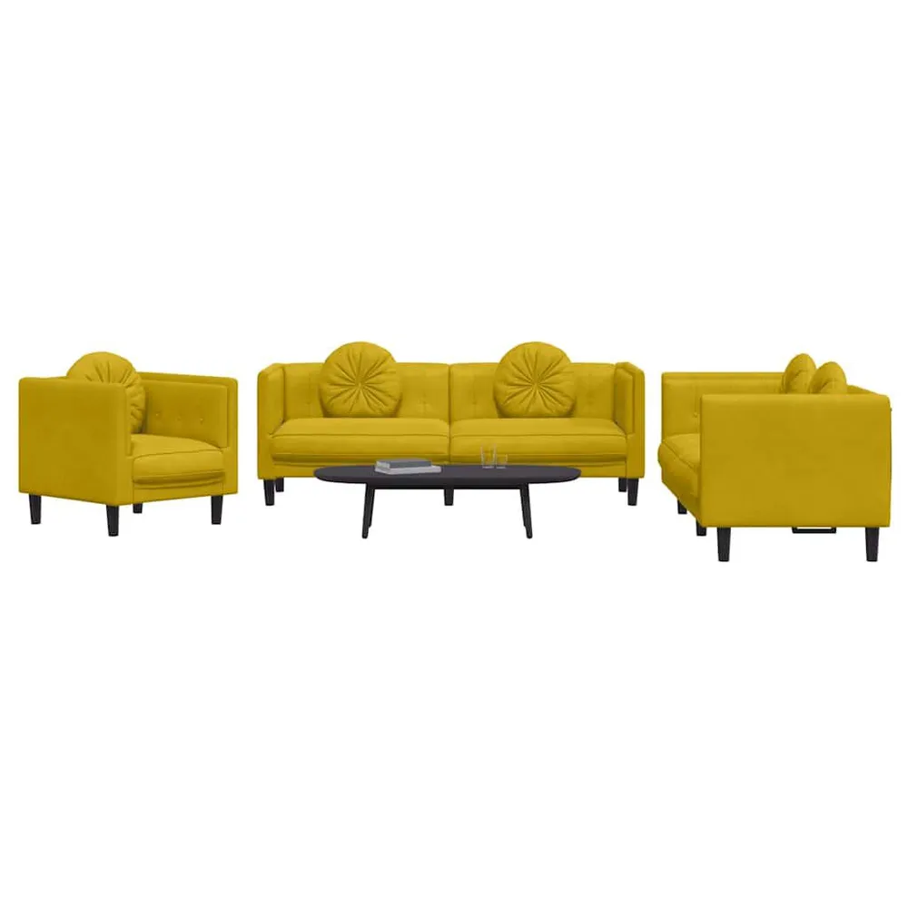 Resistente para Viagem 3 pcs conjunto de sofás com almofadas veludo amarelo
