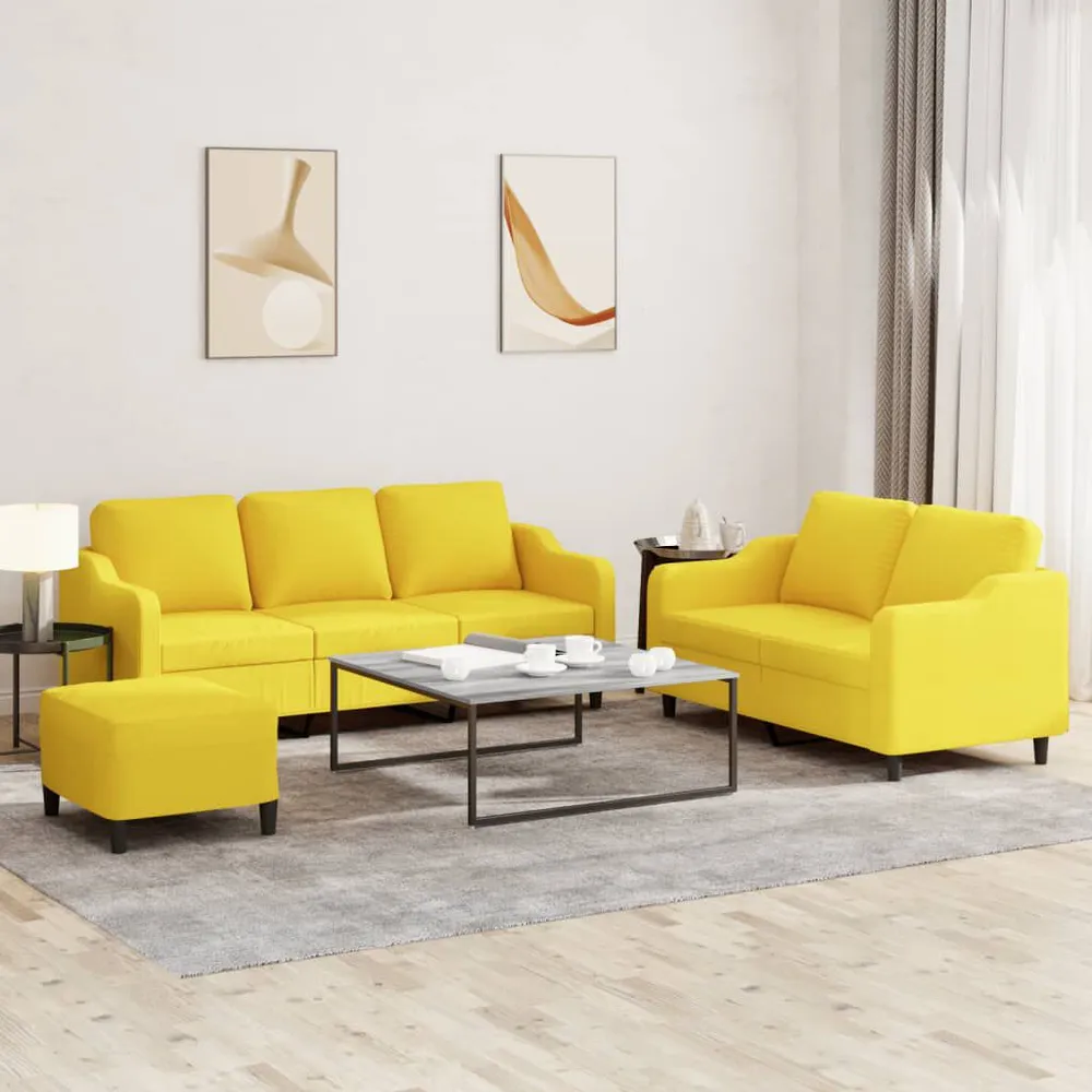 Resistente para Viagem 3 pcs conjunto de sofás com almofadões tecido amarelo-claro