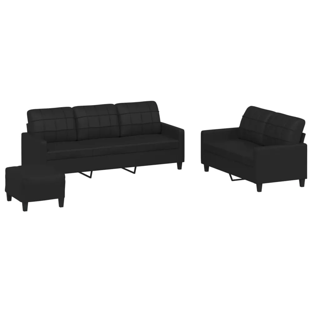 Resistente para Viagem 3 pcs conjunto de sofás com almofadões couro artificial preto
