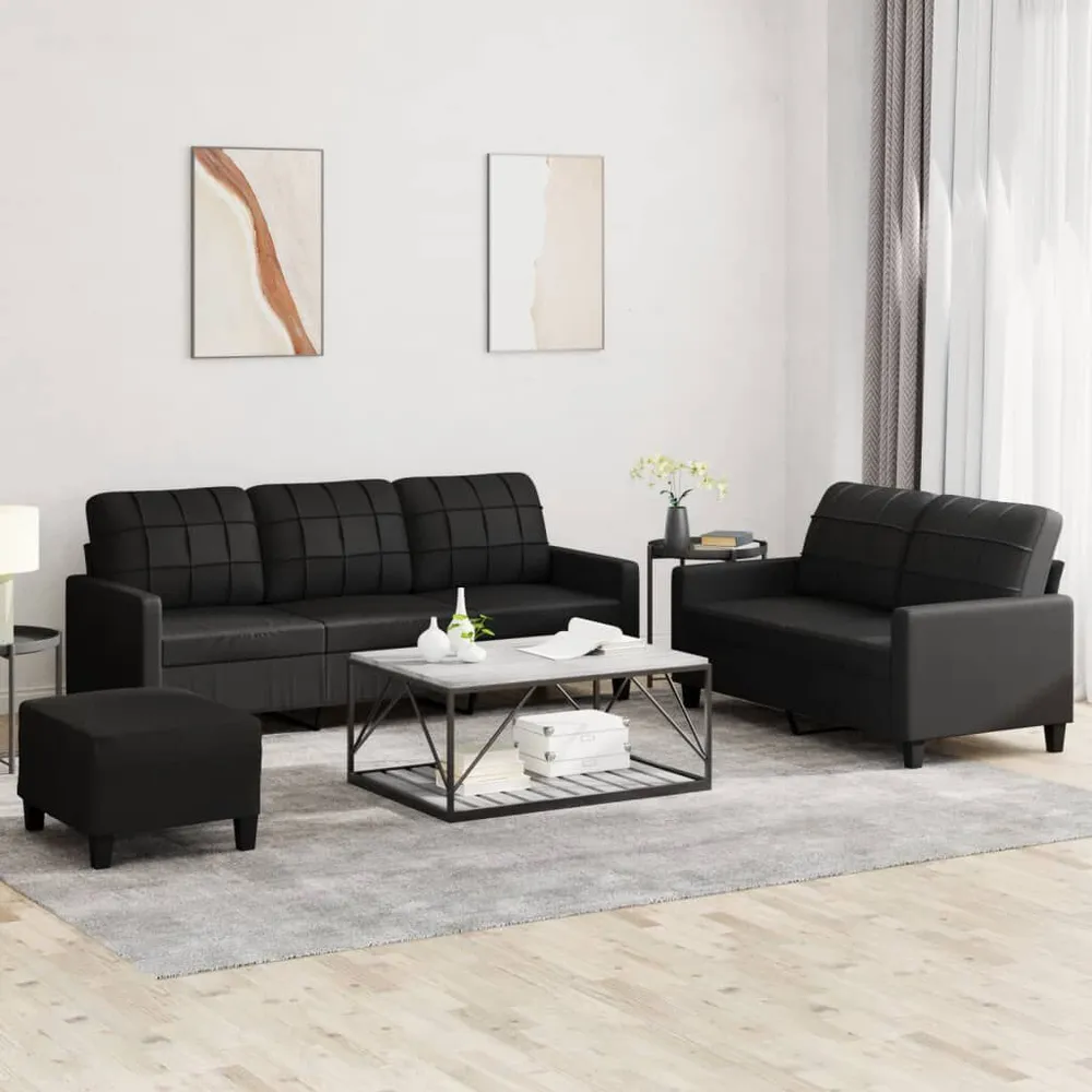 Resistente para Viagem 3 pcs conjunto de sofás com almofadões couro artificial preto